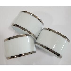 Noritake Japan Countess Napkin Rings Set of 3 Formal Dining Cream‎ and Platinum